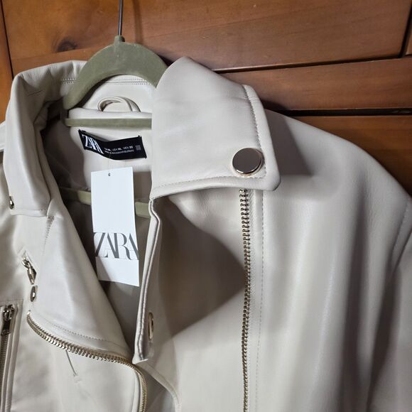 NWT Faux Leather Zip Up Moto Jacket Size Xl Cream Gold Biker Streetwear - Picture 13 of 14